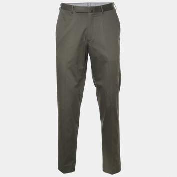 Pre Owned Ermengildo Zegna Green Cotton Regular Fit Trousers L