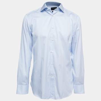 Pre Owned Ermenegildo Zegna Blue Striped Cotton Trofeo Tailored Fit Button Front Shirt XXL