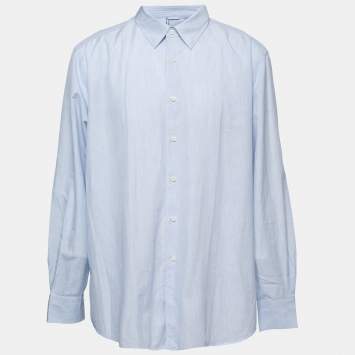 Pre Owned Ermenegildo Zegna Blue Striped Cotton and Linen Button Front Shirt XXXL