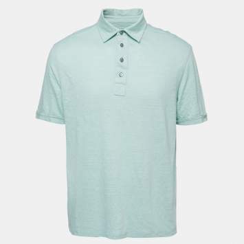 Pre Owned Ermenegildo Zegna Pale Green Linen Polo T-Shirt L