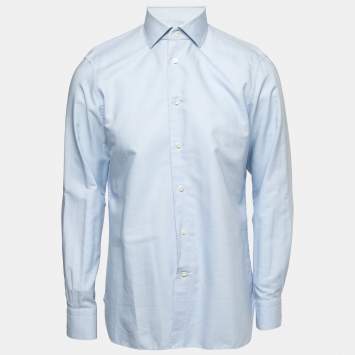 Pre Owned Ermenegildo Zegna Light Blue Cotton Slim Fit Shirt L