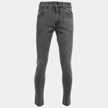 Pre Owned Ermenegildo Zegna Grey Distressed Denim Tapered Leg Jeans M Waist 32"