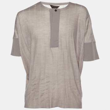 Pre Owned Ermenegildo Zegna Couture Brown Striped Wool & Cashmere Knit Oversized T-Shirt XXL