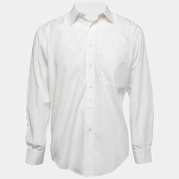Pre Owned Ermenegildo Zegna White Cotton Button Front Full Sleeve Shirt M