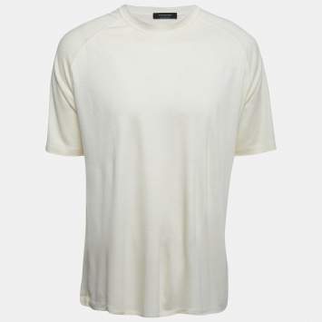 Pre Owned Ermenegildo Zegna Cream Wool Crew Neck Half Sleeve T-Shirt XL