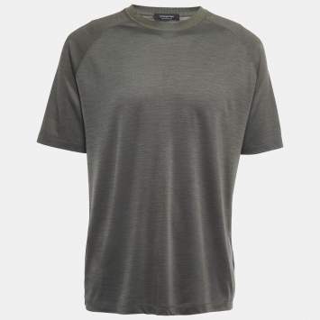 Pre Owned Ermenegildo Zegna Military Green Wool Crew Neck Half Sleeve T-Shirt L