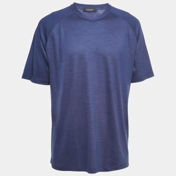 Pre Owned Ermenegildo Zegna Navy Blue Wool Crew Neck Half Sleeve T-Shirt XL