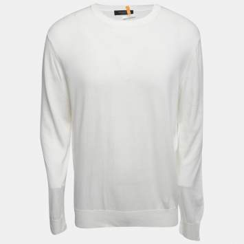 Pre Owned Ermenegildo Zegna Off White Cotton Crew Neck Sweater XL
