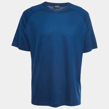 Pre Owned  Zegna Teal Blue Wool Crew Neck Half Sleeve T-Shirt XL