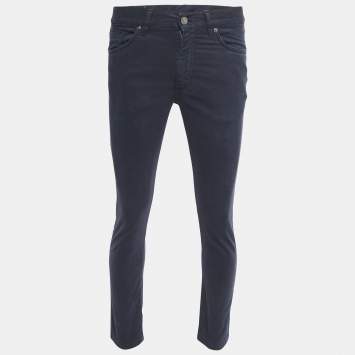 Pre Owned Ermenegildo Zegna Navy Blue Cotton Slim Fit Pants S Waist 31"