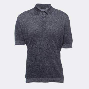 Pre Owned Ermenegildo Zegna Navy Blue Knit Polo T-Shirt M