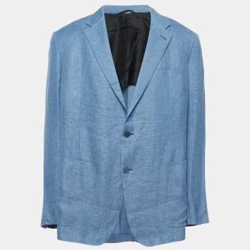Pre Owned Ermenegildo Zegna Blue Linen Blend Single Breasted Blazer 4XL