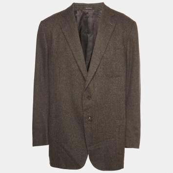 Pre Owned Ermenegildo Zegna Brown Patterned Cashmere Single Breasted Blazer 4XL