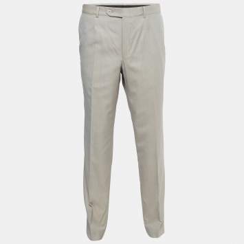 Pre Owned Ermenegildo Zegna Su Misura Beige Wool & Silk Tailored Trousers XXL