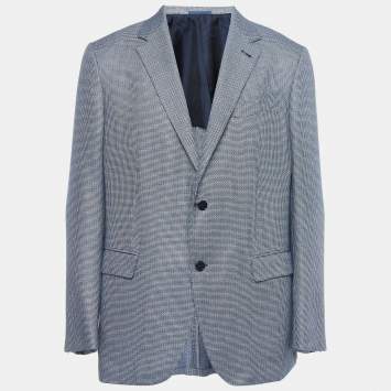 Pre Owned Ermenegildo Zegna Blue Patterned Silk Blend Single Breasted Blazer XXXL
