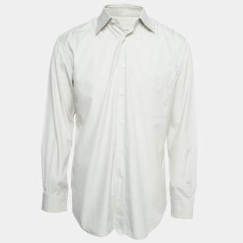 Pre Owned Ermenegildo Zegna Pale Grey Cotton Regular Fit Long Sleeve Shirt L