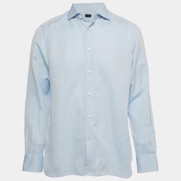 Pre Owned Ermenegildo Zegna Blue Linen-Blend Shirt L
