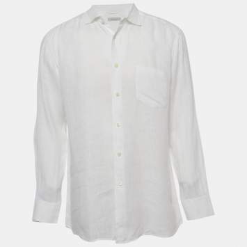 Pre Owned Ermenegildo Zegna White Linen Button Front Full Sleeve Shirt XL