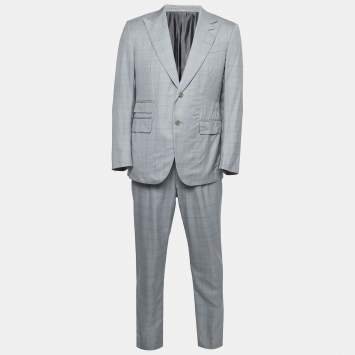 Pre Owned Ermenegildo Zegna Grey Checked Wool Blend Single Breasted Suit L