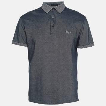 Pre Owned Ermenegildo Zegna Blue Logo Embroidered Cotton Jersey Polo T-Shirt M