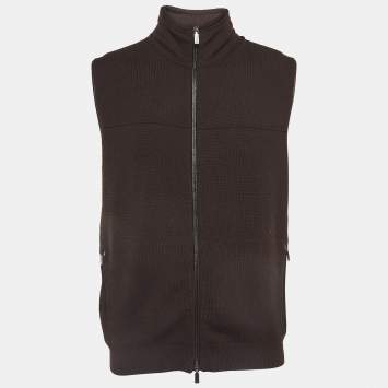 Pre Owned Ermenegildo Zegna Brown Wool Zip Front Vest XL