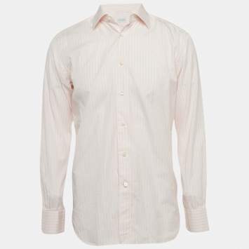 Pre Owned Ermenegildo Zegna Pink Pinstripe Cotton Long Sleeve Shirt M