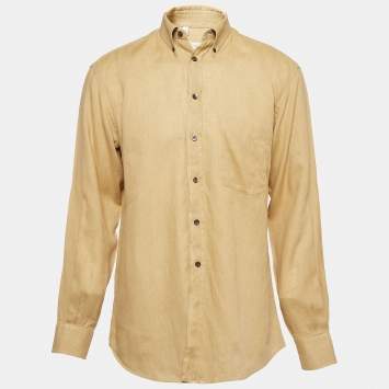 Pre Owned Ermenegildo Zegna Yellow Linen Button Front Shirt M