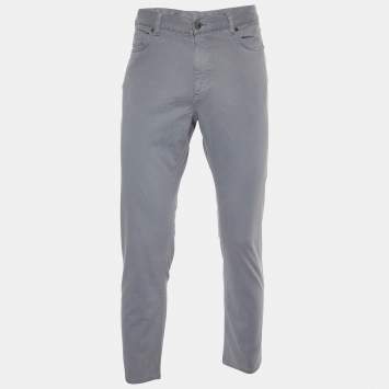 Pre Owned Zegna Grey Cotton Regular Fit City Trousers M/Waist 34"