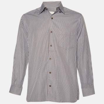 Pre Owned Ermenegildo Zegna Blue Micro Checked Cotton Button Down Shirt M