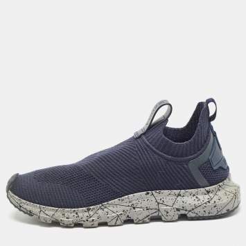 Pre Owned Ermenegildo Zegna Navy Blue Knit Fabric Slip On Sneakers Sneakers Size 42