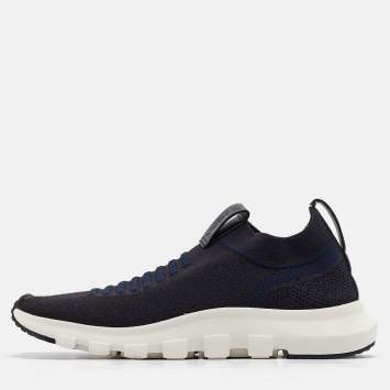 Pre Owned Ermenegildo Zegna Navy Blue/Black Knit Fabric Slip On Sneakers Size 42