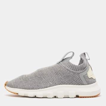 Pre Owned Ermenegildo Zegna Grey Knit Fabric Low Top Sneakers  Size 41.5