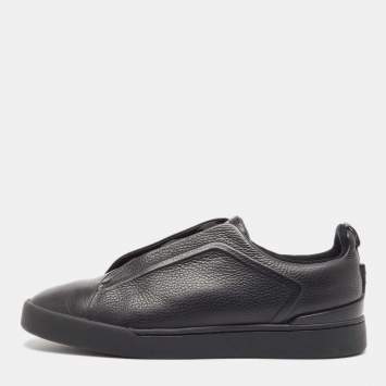 Pre Owned Ermenegildo Zegna Black Leather Triple Stitch Sneakers Size 41.5