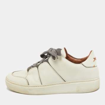 Pre Owned Ermenegildo Zegna White Leather Tiziano Lace Up Sneakers Size 41