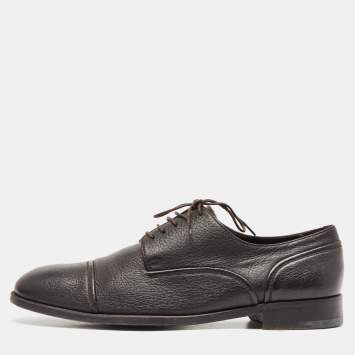 Pre Owned Ermenegildo Zegna Dark Brown Leather Lace Up Derby Size 41.5