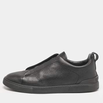 Pre Owned Ermenegildo Zegna Black Leather Triple Stitch Slip On Sneakers Size 42.5
