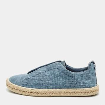 Ermenegildo Zegna Blue Canvas and Leather Triple Stitch Espadrilles Size 44.5
