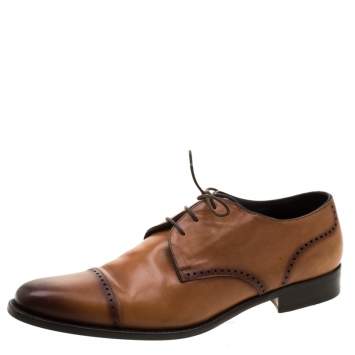 Pre Owned Ermenegildo Zegna Brown Leather Lace Up Derby Oxfords 42