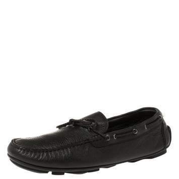 Pre Owned Ermenegildo Zegna Black Leather Bow Loafers Size 42