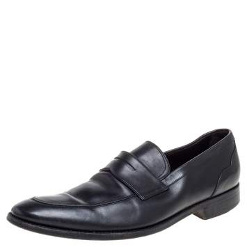 Pre Owned Ermenegildo Zegna Black Leather Penny Loafers Size 45