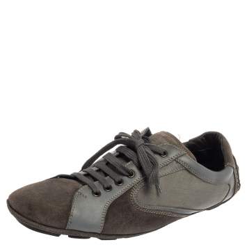 Pre Owned Ermenegildo Zegna Grey Leather And Suede Low Top Sneakers Size 44