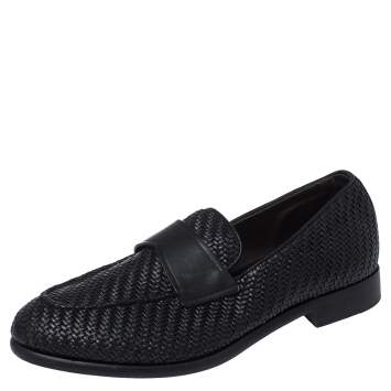 Pre Owned Ermenegildo Zegna Black Woven Leather Loafers Size 40