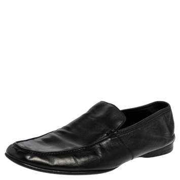 Pre Owned Ermenegildo Zegna Black Leather Slip On  Loafers Size 43.5 