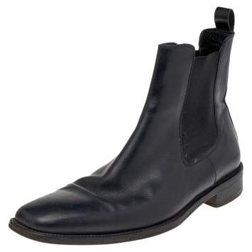 Pre Owned  Ermenegildo Zegna Black Leather Chelsea Boots Size 42