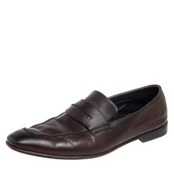 Pre Owned Ermenegildo Zegna Brown Leather Penny Loafers Size 44.5