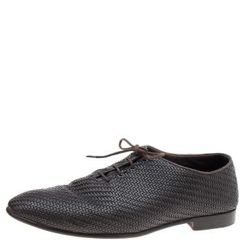 Pre Owned Ermenegildo Zegna Dark Brown Woven Leather Lace Up Oxford Size 44