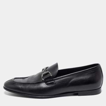 Pre Owned Ermenegildo Zegna Black Leather Buckle Loafers Size 41.5