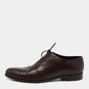 Pre Owned Ermenegildo Zegna Dark Brown Leather Lace Up Oxfords Size 43