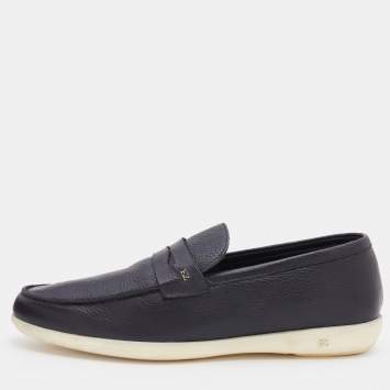 Pre Owned Ermenegildo Zegna Black Leather Slip On Penny Slip On Loafers Size 43.5