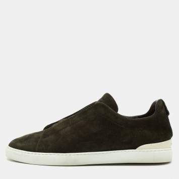 Pre Owned Ermenegildo Zegna Dark Green Suede Low Top Sneakers Size 43.5